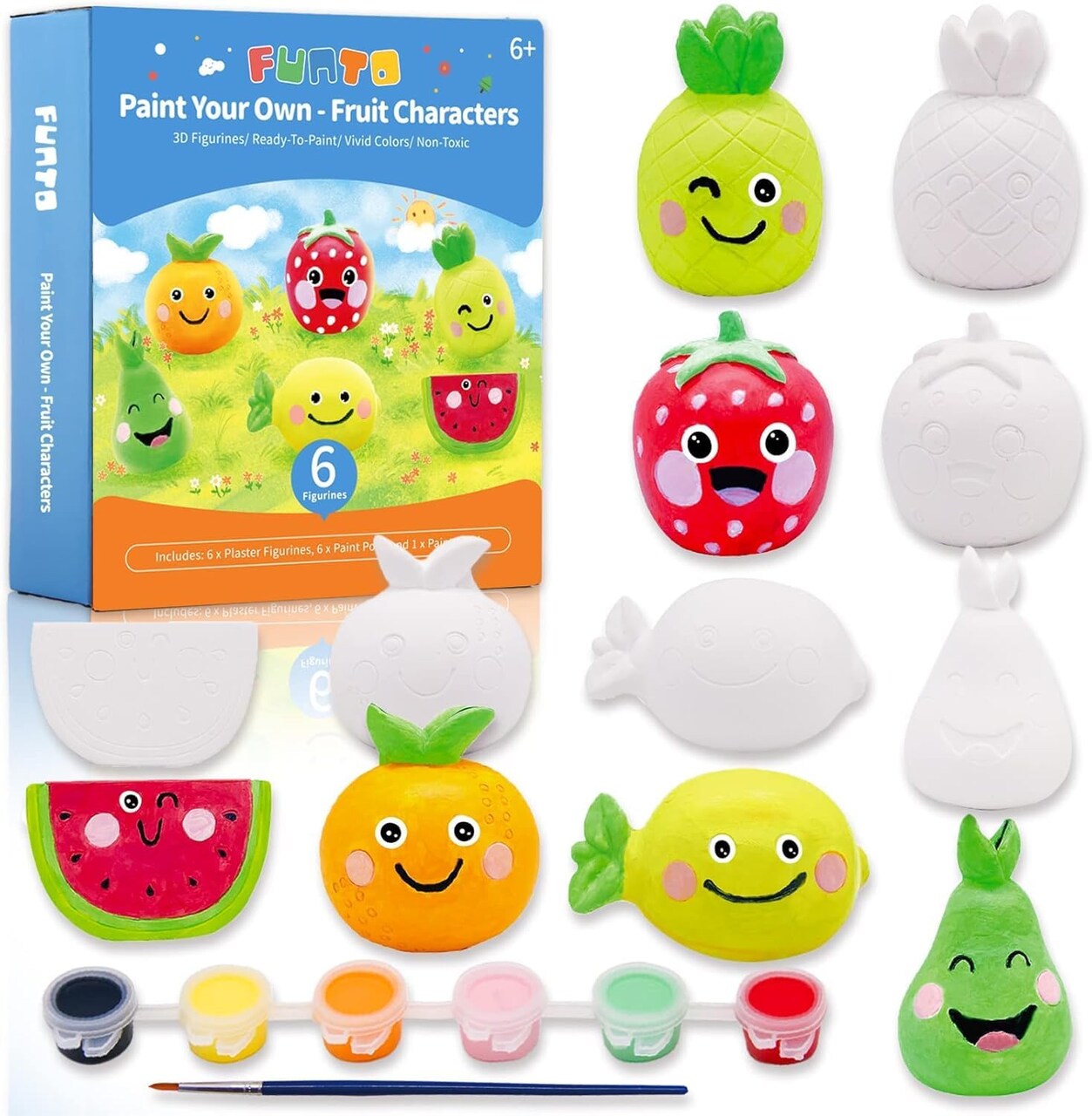 Summer Paint Your Own Fruits Painting Kit, 13 PCS Crafts Set for Kids, STEAM Project Creative Activity DIY Toys with 6 Figurines, 6 Paint Pots, 1 Brush